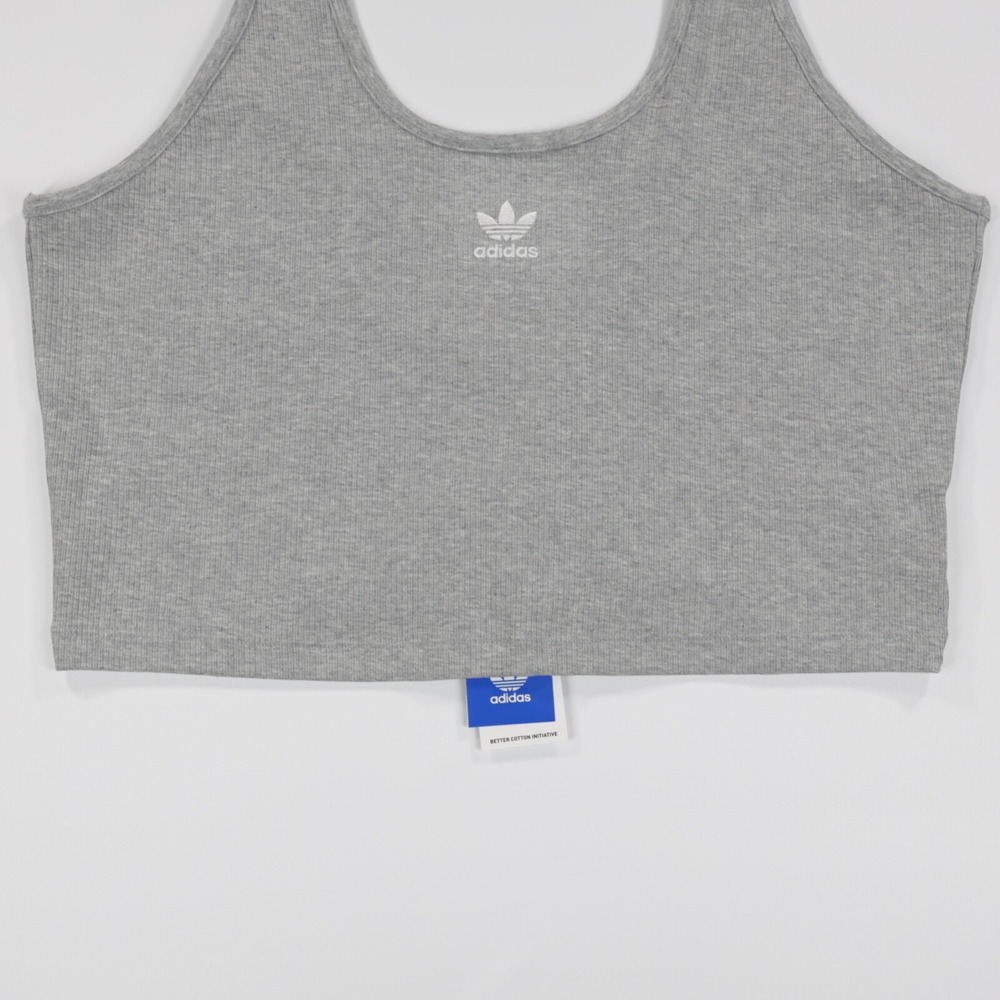 Adidas Originals Ribbed Logo Crop Top Women's Gray Tank Stretch Size XL‎ New - Picture 3 of 8